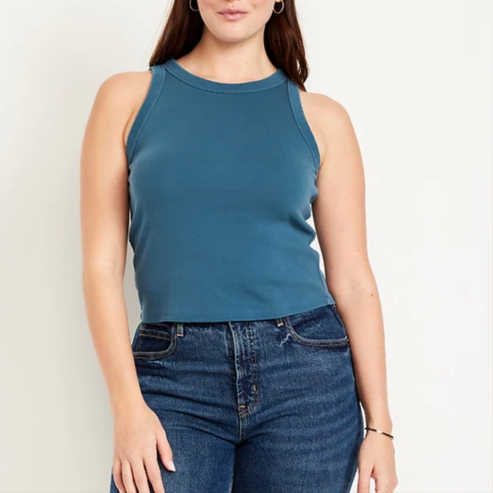 Snug Crop Tank Top Ribbed In Clay Blue